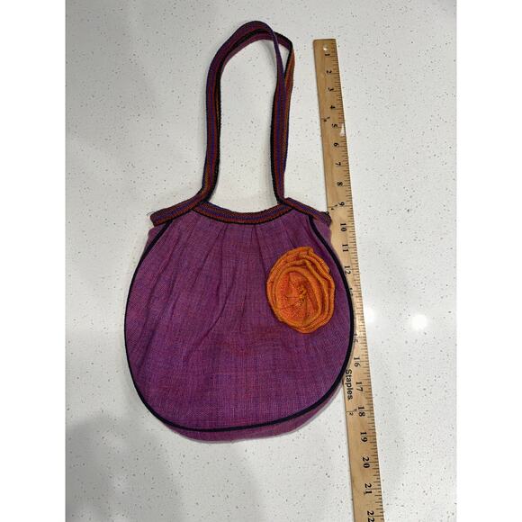 Earth Divas Fair Trade Made Shoulder Bag Purple Orange flower boho hippie - Picture 2 of 8